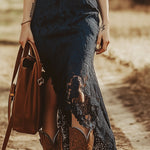 Vintage Bohemian Blue Lace Sleeveless Midi Dress
