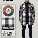 KZZ Men's plaid check long coat, with a buttoned lapel, loose fit