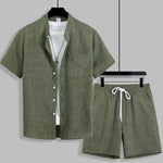KZZ Men's Linen-Blend Two-Piece Loungewear Set