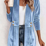 Women's Solid-Color Loose Mid-Length Golden Velvet Cardigan Coat