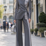 Asymmetric Contrast Panel Structured Blazer & Wide-Leg Pants Set