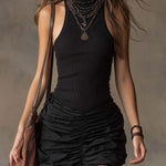 Bohemian Ribbed Halter Ruched Mini Dress