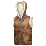 KZZ Men's Color-Block Printed Zip-Up Hooded Vest