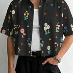 KZZ Men's Short-Sleeve Casual Floral Shirt
