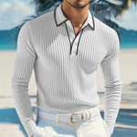 KZZ Men's Long Sleeve Polo Shirt Jacquard Fabric Collared Top