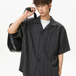 KZZ Men's Loose-Fit Striped Collared Shirt