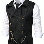 KZZ Men's Solid-Color Double-Breasted Suit Vest