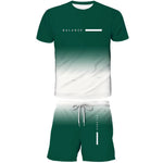 KZZ Men's Gradient Short-Sleeve Gym Set