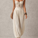 Grey Lace Bandeau and Pleated Cotton Harem Pants Set
