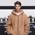 KZZ Men's Solid Drop Shoulder Drawstring Zip Up Hooded Jacket