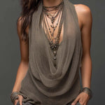 Sexy halter neck V-neck backless fitted knit top
