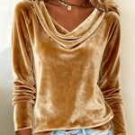 Solid Color Duffle Neck Long Sleeve Sexy Velvet T-Shirt