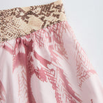Retro Urban Style Pink Snake Print One-shoulder T-shirt And Wide-leg Pants Set