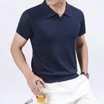 KZZ Summer Solid-Color V-Neck Short-Sleeve Polo Shirt