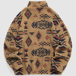 KZZ Men's Ethnic Pattern Drop Shoulder Zipper Sweatshirt