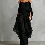Grey off-shoulder flowy camisole and trousers chiffon set