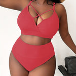 Sexy Plus-Size Solid-Color Spaghetti-Strap High-Waisted Bikini