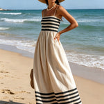 Black And White Stripe Spaghetti Strap Maxi Dress