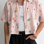 KZZ Men's Short-Sleeve Casual Floral Shirt