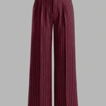 Women's High-Waisted Vertical-Striped Wide-Leg Suit Pants for Commuting