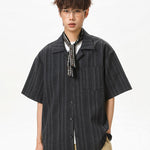 KZZ Men's Loose-Fit Striped Collared Shirt