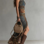 Ethnic-Style Printed One-Shoulder Maxi Dress with High Slit