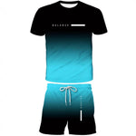 KZZ Men's Gradient Short-Sleeve Gym Set