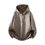 KZZ Men's Washed Half-Zip Hooded Sweatshirt
