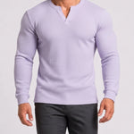 KZZ Men's Minimalist Waffle-Knit Long-Sleeve T-Shirt