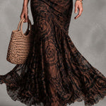 Retro Black cami and brown printed mesh skirt set