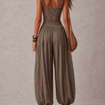 Grey Lace Bandeau and Pleated Cotton Harem Pants Set
