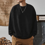 KZZ Men's Solid Color Round Neck Drop Shoulder Long Sleeve Sweatshirt