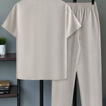 KZZ Men's Notched-Lapel Two-Piece Loungewear Set
