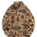KZZ Men's Ethnic Pattern Drop Shoulder Zipper Sweatshirt
