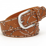 Distressed dark gold cracked PU leather rivet belt