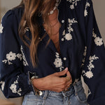 Women's Long-Sleeve Embroidered Chiffon Blouse