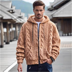 KZZ Men's Solid Drop Shoulder Drawstring Zip Up Hooded Jacket