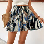 Printed Wide-Leg Drawstring Shorts — Stylish & Elegant Vacation Beach Skort
