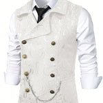 KZZ Men's Solid-Color Double-Breasted Suit Vest