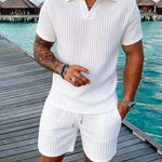 KZZ Short-Sleeve V-Neck Polo Top and Shorts Set