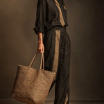 Retro Casual Color-Block Striped Two-Piece Set