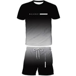 KZZ Men's Gradient Short-Sleeve Gym Set