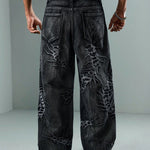 KZZ American Retro 3D Bone Embroidery Washed Jeans