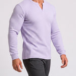 KZZ Men's Minimalist Waffle-Knit Long-Sleeve T-Shirt