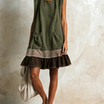 Blue Sleeveless Red Striped And Ruffled Loose Mini Dress