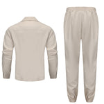 KZZ Men's Solid Button Pocket Lapel Neck Jacket & Drawstring Waist Cargo Pant Set