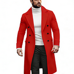 KZZ Men's Notch Lapel Double Breasted Long Trench Coat