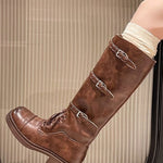 Retro distressed British square toe lace-up Martin boots