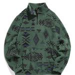 KZZ Men's Ethnic Pattern Drop Shoulder Zipper Sweatshirt