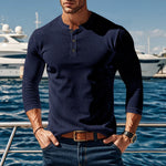 KZZ Men's Cotton Waffle-Knit Thermal  Shirt Long Sleeve Breathable Fashion Casual Pullover